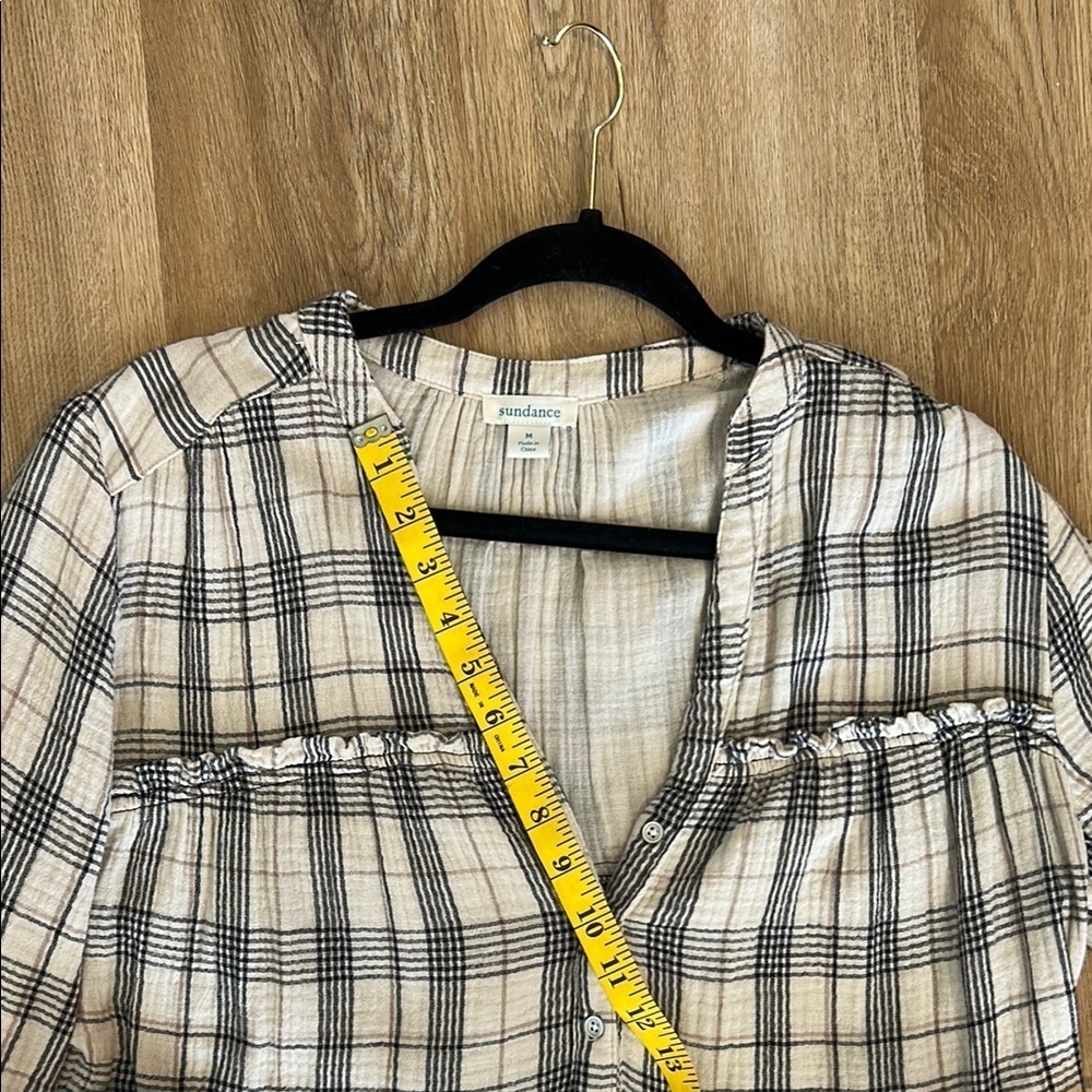 Sundance Cabincore Black and Tan Bishop Sleeve V-Neck Dress - Picture 8 of 9